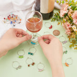 24Pcs 24 Colors Acrylic Imitation Gemstone Beaded Tassel Wine Glass Charms, Goblet Marker, with Brass Wine Glass Charm Rings, Mixed Color, 39mm, 1pc/color