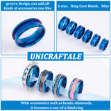 18pcs 6 Size 201 Stainless Steel Grooved Finger Ring Settings, Ring Core Blank, for Inlay Ring Jewelry Making, Blue, Inner Diameter: 16~20.7mm, 3Pc/size