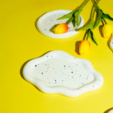 Cloud Shape Porcelain Tray, Storage Display Plate for Light Food Dessert Fruit, White, 135x195x16.5mm, Inner Diameter: 94.5x151mm