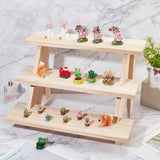 3-Tier Wood Display Riser Rack, Minifigure Display Holder for Doll, Toys, Cosmetic, Collectibles Showing, BurlyWood, Finish Product: 43x30x27.5cm