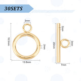 30 Sets 304 Stainless Steel Toggle Clasps, Ring, Real 18K Gold Plated, Ring: 18.5x13.5x2mm, Hole: 3mm, Bar: 20x7x2mm, Hole: 3mm