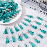 100Pcs Faux Suede Tassel Pendant Decorations, with CCB Plastic Cord Ends, Platinum, Dark Cyan, 35~37x10mm, Hole: 2.5~3mm