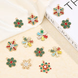 40Pcs 10 Style Alloy Pendants, with Colorful Rhinestone, Christmas Snowflake, Matte Gold Color, 15~24.5x11~19.5x2~5.5mm, Hole: 1.6~2.2mm, 4Pcs/style