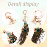 3Pcs 3 Colors Peacock Enamel Style Alloy Rhinestone Pendant Keychains, with Peacock Feather, for Car Bag Accessories, Mixed Color, 17cm, 1pc/color