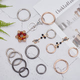 12Pcs 6 Styles Zinc Alloy Spring Gate Rings, Round Ring, Mixed Color, 4~6 Gauge, 33~47x4~5mm, Hole: 25.5~38mm, 2pcs/style