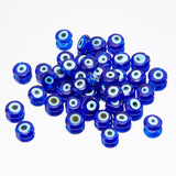 Handmade Evil Eye Lampwork Beads Strands, Flat Round, Blue, 7.5x3mm, Hole: 1mm, about 48pcs/strand, 13.70''~14.9"(34.8cm)