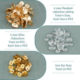 DIY Earring Making Kit, Including 72Pcs 9 Style Transparent Glass Cabochons, 304 Stainless Steel Stud Earring Settings, Iron Ear Nuts, Golden, Cabochons: 9.5~14x3~4mm, 6pcs/style