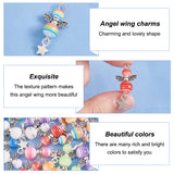 4 Sets Alloy Transparent Stripe Resin Beads Pendants, Angel Charm with Star, Antique Silver & Silver, Mixed Color, 31mm, Hole: 3.5mm, Pendant: 10x8x1mm, 8pcs/set