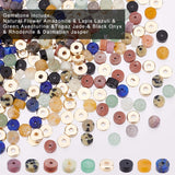 160Pcs 8 Style Natural  Mixed Gemstone Beads, Flat Round/Disc, with 100pcs Flat Round CCB Plastic Spacer Beads, Mixed Color, 4x2.5mm, Hole: 0.7mm