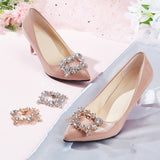 4Pcs 2 Colors Alloy Crystal Rhinestone Wedding Shoe Decorations, Detachable Shoe Buckle Clips, Rectangle, 49x60x8.5mm, 2pcs/color