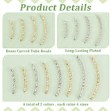 80Pcs 8 Style Rack Plating Brass Curved Tube Beads, Long-Lasting Plated, Mixed Color, 20~34.5x2mm, Hole: 1.2mm, 10pcs/style