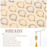 120Pcs 2 Style 304 Stainless Steel Leverback Earring Findings, with Horizontal Loops, Golden & Stainless Steel Color, 14.5x12mm, Hole: 1.2mm, Pin: 0.8~1.2mm, 60Pcs/style