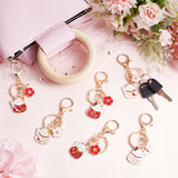 6Pcs 6 Style Chinese Style Alloy Enamel Keychains, with Iron Lobster Clasp and Rings, Cat with Flower, Mixed Color, 9.15cm, 1pc/style