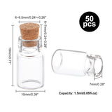 Glass Jar Glass Bottles, with Cork Stopper, Bead Containers, Wishing Bottle, Column, Clear, Capacity: 1.5ml(0.05 fl. oz), 18x10mm, Stopper: 6~7x6~6.5mm, Bottleneck: 7mm in diameter, 50pcs/bag