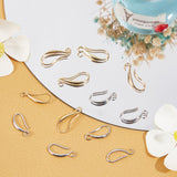 20Pairs 2 Style  Brass Earring Hooks, Ear Wire, with Horizontal Loop, Long-Lasting Plated, Platinum & Golden, 17~21x8.5~9x1.5mm, Hole: 2mm, 21 Gauge, Pin: 0.7x0.8mm, 10pairs/color