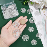 48Pcs 6 Style 201 Stainless Steel Filigree Pendants, Etched Metal Embellishments, Tree of Life, Stainless Steel Color, 27~43x25~40x0.2~0.3mm, Hole: 1.2~1.6mm, 8pcs/style