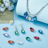 30pcs 5 colors Glass Rhinestone Pendants, Pointed Back & Back Plated, Teardrop, Mixed Color, 28x16.5x9mm, Hole: 1.6mm, 6pcs/color