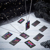 24Pcs 6 Style Printed Opaque Acrylic Pendants, Rectangle with Tarot Pattern, Black, 39.5x23x2mm, Hole: 1.8mm