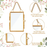 Rectangle Mini Brass Wall Hanging Photo Frame for Pressed Flower with Chain, Double Glass Metal Picture Artwork Display Frame, Gallery Wall Decor, Antique Golden, 12.5cm, Frame: 92x61x7mm, Inner Diameter: 77x52mm