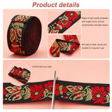 Ethnic Style Embroidery Polyester Ribbons, Jacquard Ribbon, Garment Accessories, Floral Pattern, Red, 1-1/4 inch(33mm), about 7.44 Yards(6.8m)/Bundle