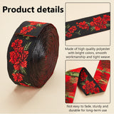 6.8M Flat Ethnic Style Polyester Jacquard Flower Ribbon, for Clothing Sewing, Red, 1-1/4 inch(33mm), about 7.44 Yards(6.8m)/Roll