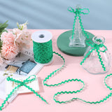 2 trands Polyester Wave Bending Fringe Trim, Sewing Ribbon, for Cloth Dress DIY Making Decorate, with Spool, Green, 3/16 inch~3/8 inch(5~8.5mm), about 22~25m/strand