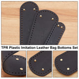 TPR Plastic Imitation Leather Bag Bottoms Set, with Iron Nails, Oval, Black, 18.1~26.1x5~10.2x0.3~0.4cm, Hole: 3.5~4mm, 3pcs/set