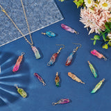 16Pcs Natural Dyed Quartz Bead Pendants, Bullet Charms, with Eco-Friendly Copper Wire Wrapped, Two Tone, Mixed Color, Real 18K Gold Plated, 31~50x6~12x5~12mm, Hole: 4~4.5mm