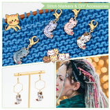 Cat Pendant Stitch Markers, Alloy Enamel Crochet Lobster Clasp Charms, Locking Stitch Marker with Wine Glass Charm Ring, Mixed Color, 3.8cm, 5 colors, 2pcs/color, 10pcs/set, 2 sets/box