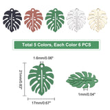 30Pcs 5 Colors Baking Painted Alloy Pendants, for DIY Accessories, Lead Free & Cadmium Free, Monstera Leaf, Mixed Color, 21x17x1mm, Hole: 1.6mm, 6pcs/color