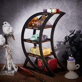 Wooden Moon Phase Decorative Crystal Display Shelf, Tabletop Gemstone Holder for Stones, Essential Oil, Minifigure, Witchy Decoration Shelves, Black, Finish Product: 22.3x8.9x29.5cm