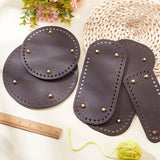 5Pcs 5 Style Rectangle & Flat Round & Oval PU Leather Knitting Crochet Bags Nail Bottom Shaper Pad, with Alloy Nail, for Bag Bottom Accessories, Coconut Brown, 1.5~2.5x0.8~1.9x0.36cm, Hole: 5mm, 1pc/style