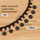 DIY Kits, Including Chinlon Elastic Force Lace Trim Cotton String Threads and Resin Buttons, Black, Ribbon: 1strand, Button: 100pcs