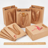 50Pcs Rectangle Kraft Paper Bags with Handle, Retail Shopping Bag, Merchandise Bag, Gift, Party Bag, with Nylon Cord Handles, BurlyWood, 16x12x5.7cm