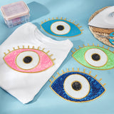 4Pcs 4 Colors Evil Eye Polyester Paillette Appliques, Sew on Patches, Sewing Craft Decoration, Mixed Color, 150x228x1.2mm, 1pc/color