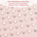 Glass Rhinestone Cabochons, with Silver Color Plated Brass Findings, Flower, Clear AB, 12x5.5mm, 240pcs/box