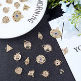 Alloy Pendants, with Crystal Rhinestone, Cadmium Free & Nickel Free & Lead Free, Hammered, Mixed Shapes, Real 18K Gold Plated, 22pcs/box