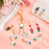 Alloy Enamel Flower Pendant Locking Stitch Markers,Zinc Alloy Lobster Claw Clasps Stitch Marker, Mixed Color, 4cm, 6 colors, 2pcs/color, 12pcs/set