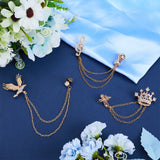 3Pcs 3 Style Crown & Eagle & Music Note Crystal Rhinestone Hanging Chain Brooches, Alloy Lapel Pins for Career Suit Tuxedo of Shirts Tie Hat Scarf, Light Gold, 115~180mm, 1Pc/style