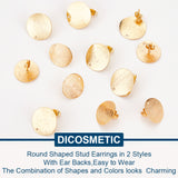 6 Pairs 2 Style Brass Stud Earrings Findings, with Holes, Long-Lasting Plated, Flat Round, with 50Pcs Plastic Ear Nuts, Golden, 18.7~20x0.6~1mm, Hole: 1.4~1.5mm, Pin: 0.9mm, 3 Pair