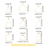 36Pcs Kite & Geometry 304 Stainless Steel Wire Pendants, Hoop Earring Findings, Golden, 40x20x0.6mm, Hole: 1.4mm, 4pcs/style