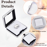Iron Loose Diamnond Gemstone Display Boxes, Glass Top Jewelry Display Cases with Sponge Inside, Square, Silver, 5.5x5.5x1.65cm