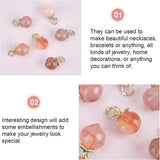 Natural Agate Charms, with Golden Tone Brass Findings & Green Enamel, Peach, Pale Violet Red, 14x10mm, Hole: 3.4mm, 10pcs/box