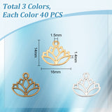 120Pcs 3 Colors Alloy Pendants, Lotus Charm, Mixed Color, 14x16x1.4mm, Hole: 1.5mm