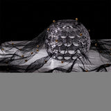 Nylon Tulle Mesh Fabric, Plastic Imitation Pearl Beaded Fabric, for DIY Bridal Veil Dress Short Skirt, Black, 274.3x15cm