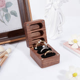 3 Slot Rectangle Wood Jewelry Storage Box, with Magnetic Clasps and Black Velvet Inside, for Earring Studs, Rings, Tan, 4.8x6.2x3.6cm, Inner Diameter: 3.4x1.5cm