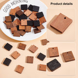 90Pcs 3 Colors Wood Pendants, Dyed, Rectangle, Mixed Color, 20x17x3mm, Hole: 1.6mm, 30pcs/color