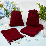 20Pcs Rectangle Velvet Drawstring Pouches, Candy Gift Bags Christmas Party Wedding Favors Bags, Dark Red, 12x10cm