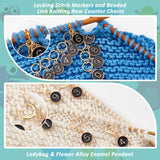 DIY Knitting Tools, including 0~9 Number Alloy Enamel Pendant Stitch Markers and Beaded Knitting Row Counter Chains for Knitting Weaving Sewing Quilting Handmade Jewelry, Black, 2.8~95cm, 11pcs/set