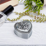 Aluminum Alloy Jewelry Box, Heart with Flower, Antique Silver, 6x5.8x4cm